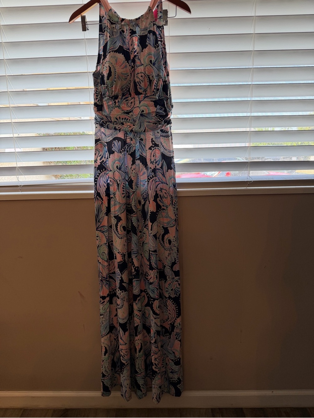 Lilly Pulitzer Halter Maxi Dress Navy Pink Floral Paisley Print Small